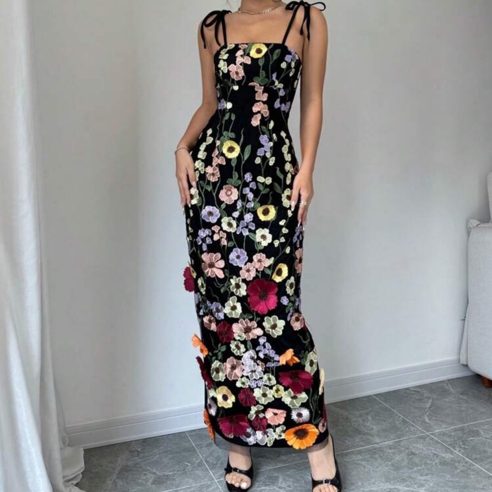 Floral appliqué dress